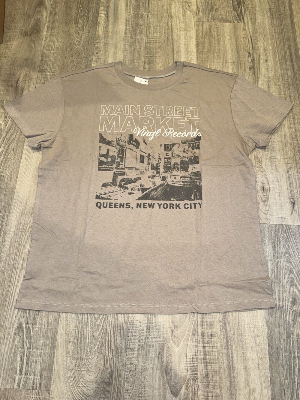 Doe Main Street Market Vinyl Records Graphic T Shirt XL Beige Queens NYC Tee